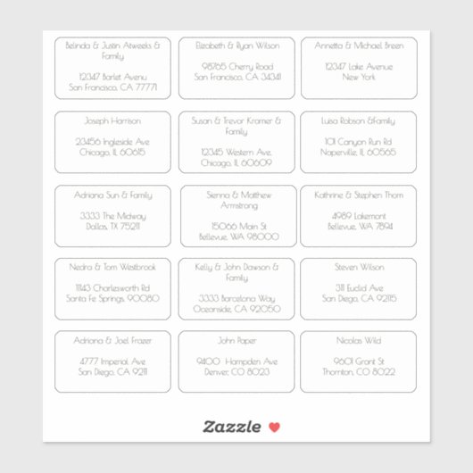 15 Eenvoudige individuele gastnaam Adres Sticker (Vel)