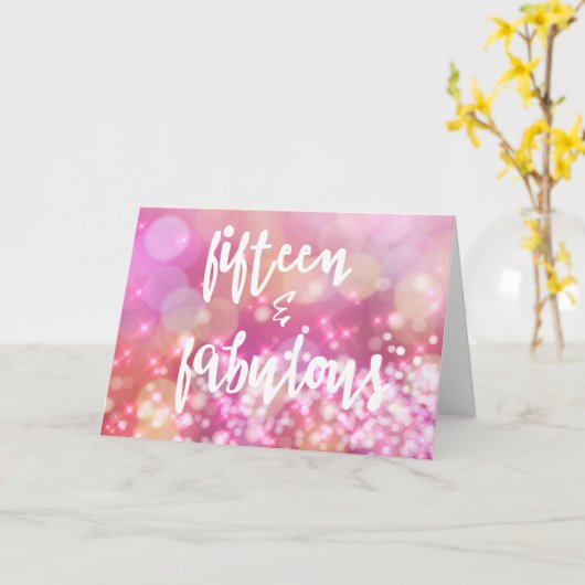 15 & Fabulous, Glamor 15th Birthday Wenskaart Kaart (Gele Bloem)