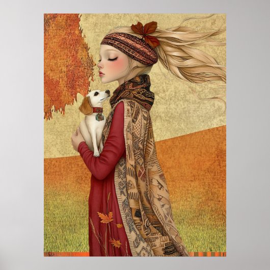 *~* 15  FD2 Hond Herfst Whimsical Meisje Retro  Poster (Voorkant)