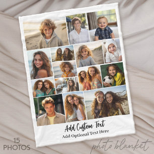 15 foto collage - Aangepaste tekst - Zwart en wit Fleece Deken