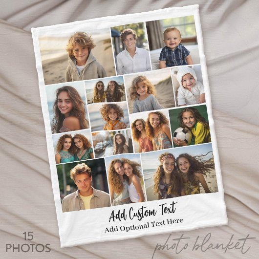 15 foto collage - Aangepaste tekst - Zwart en wit Fleece Deken