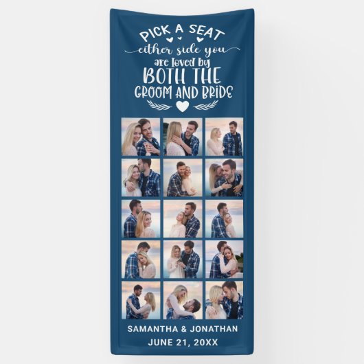 15 Foto Collage Blue/White Welkom op ons huwelijk Spandoek (Verticaal)