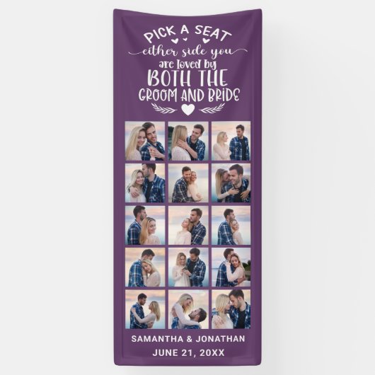 15 Foto Collage Paars Welkom op ons huwelijk Spandoek (Verticaal)