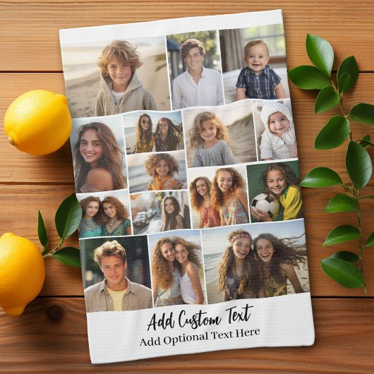 15 Fotocollage - Aangepaste tekst - Zwart-wit Theedoek