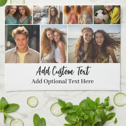 15 Fotocollage - Aangepaste tekst - Zwart-wit Theedoek (Gevouwen)