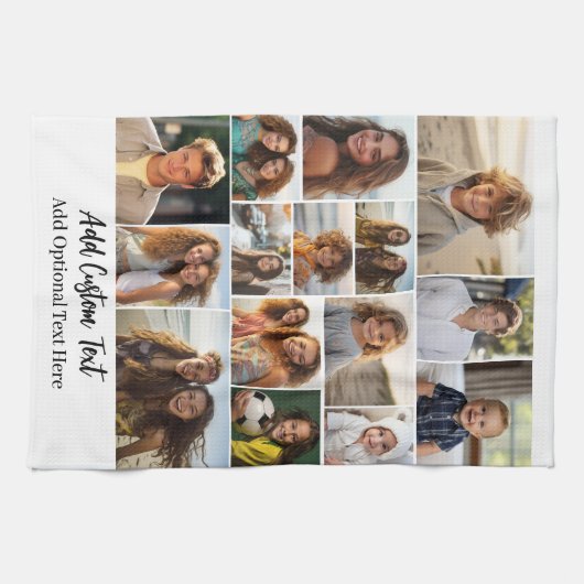 15 Fotocollage - Aangepaste tekst - Zwart-wit Theedoek (Horizontaal)