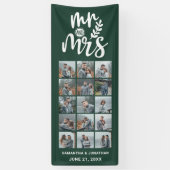 15 Fotocollage Groen & Wit Mr & Mrs Bruiloft Spandoek (Verticaal)