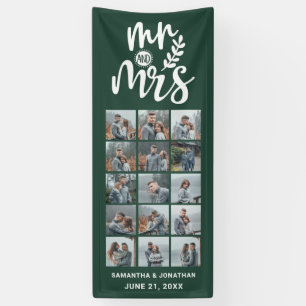15 Fotocollage Groen & Wit Mr & Mrs Bruiloft Spandoek