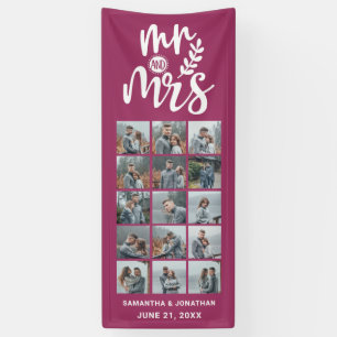 15 Fotocollage Pink & White Mr & Mrs Wedding Spandoek