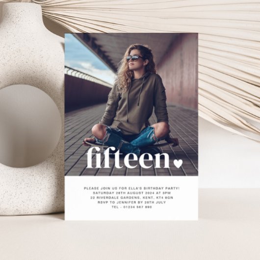 15 Heart Photo Birthday Invitation Kaart