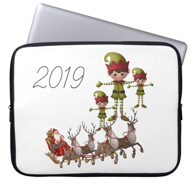 15-inch hoes voor kerstlaptop uit neopreen, Elf (Voorkant)
