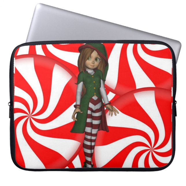 15-inch hoes voor kerstlaptop uit neopreen, Elf (Voorkant)