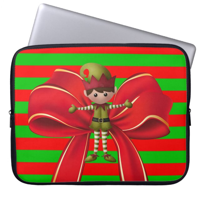 15-inch hoes voor kerstlaptop uit neopreen, Elf (Voorkant)