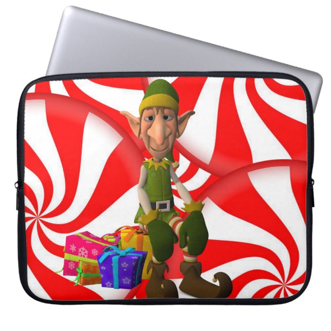15-inch hoes voor kerstlaptop uit neopreen, Elf (Voorkant)