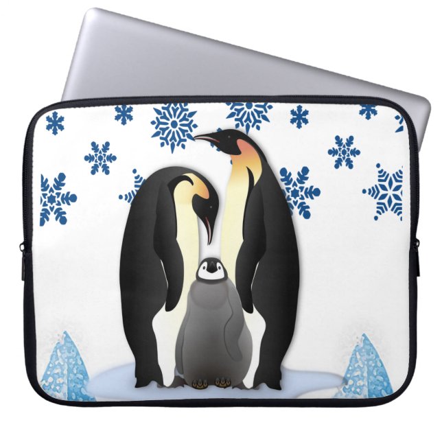 15-inch hoes voor kerstlaptop uit neopreen, pinguï (Voorkant)