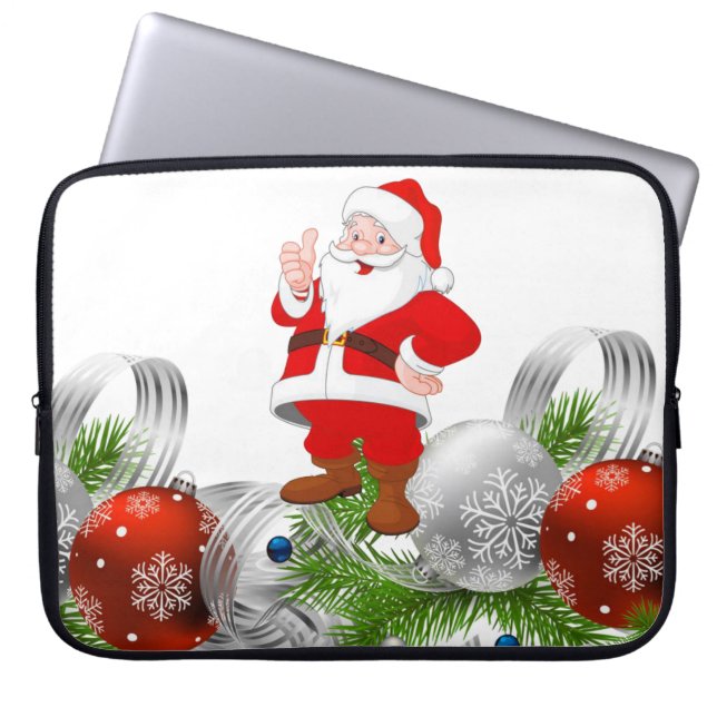 15-inch hoes voor kerstlaptop uit neopreen, Santa (Voorkant)