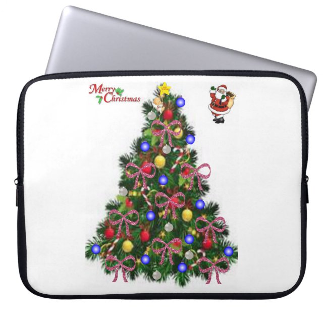 15-inch hoes voor kerstlaptop uit neopreen, Santa (Voorkant)