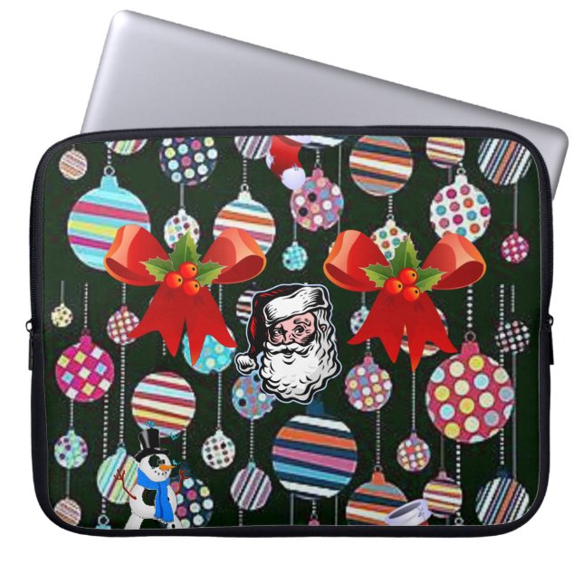 15-inch hoes voor kerstlaptop uit neopreen, Santa (Voorkant)