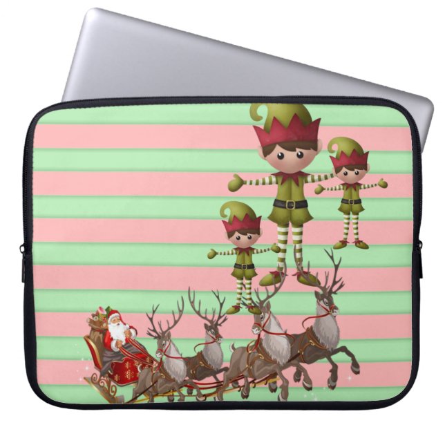 15-inch hoes voor kerstlaptop uit neopreen, Santa (Voorkant)