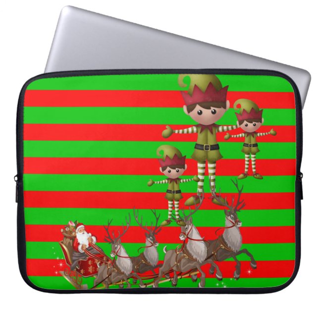 15-inch hoes voor kerstlaptop uit neopreen, Santa (Voorkant)