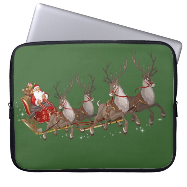 15-inch hoes voor kerstlaptop uit neopreen, Santa (Voorkant)