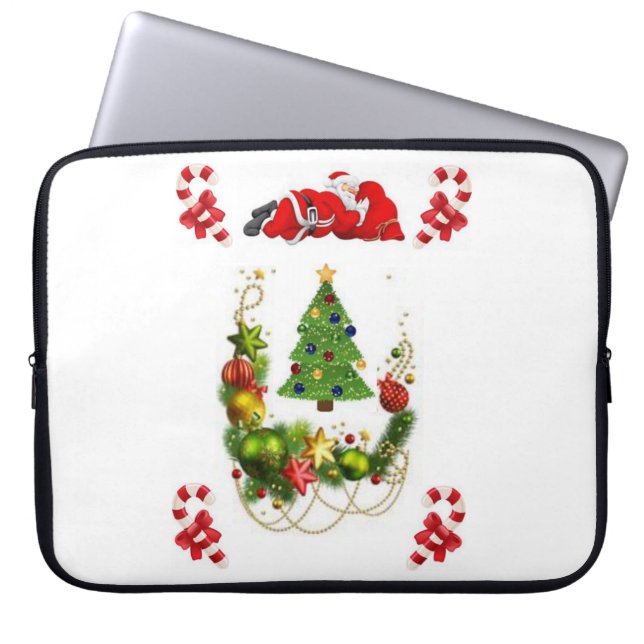 15-inch hoes voor kerstlaptop uit neopreen, Santa (Voorkant)