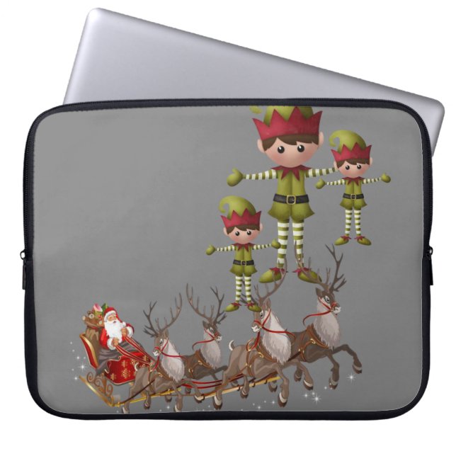 15-inch hoes voor kerstlaptop uit neopreen, Santa (Voorkant)