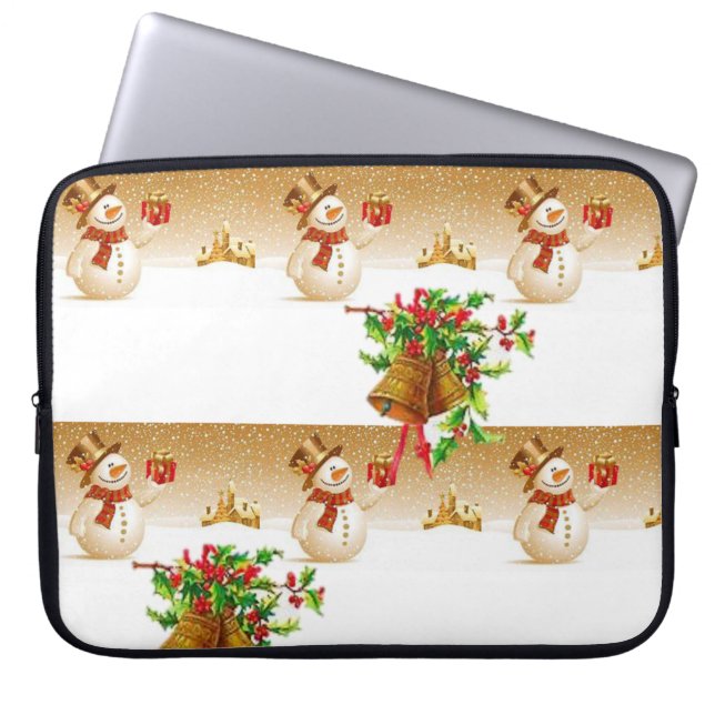 15-inch hoes voor kerstlaptop uit neopreen, Snowma (Voorkant)