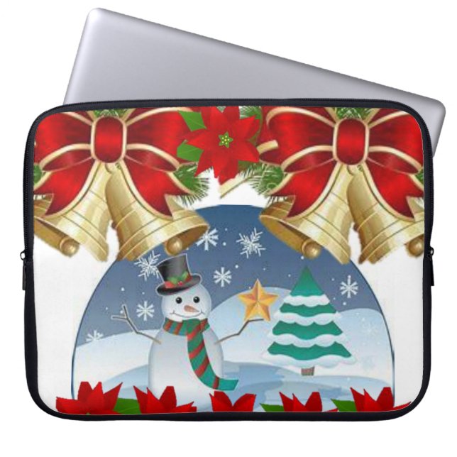 15-inch hoes voor kerstlaptop uit neopreen, Snowma (Voorkant)