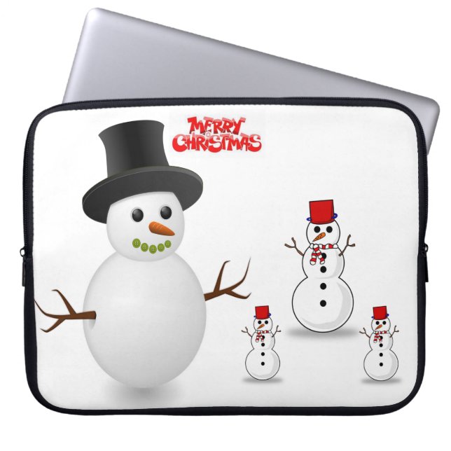 15-inch hoes voor kerstlaptop uit neopreen, Snowma (Voorkant)