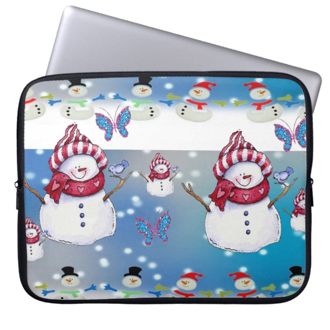15-inch hoes voor kerstlaptop uit neopreen, Snowma (Voorkant)