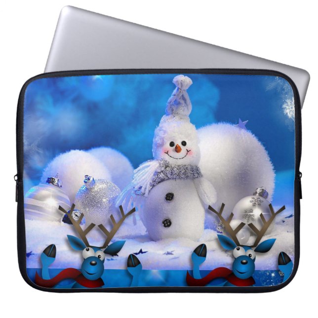 15-inch hoes voor kerstlaptop uit neopreen, Snowma (Voorkant)