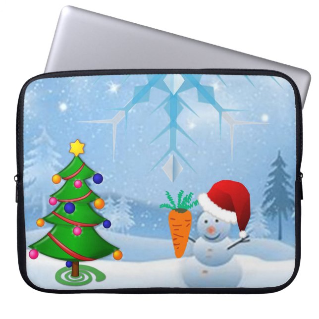 15-inch hoes voor kerstlaptop uit neopreen, Snowma (Voorkant)
