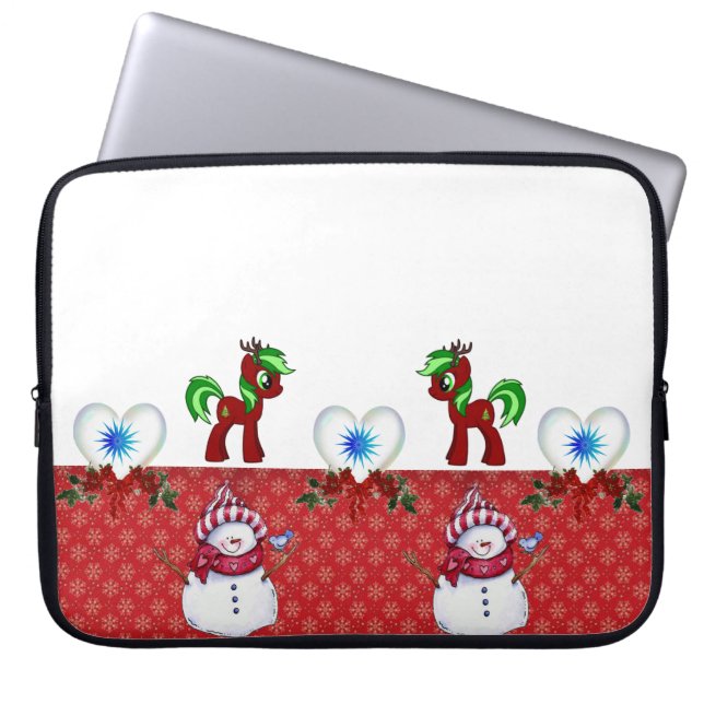 15-inch hoes voor kerstlaptop uit neopreen, Snowma (Voorkant)