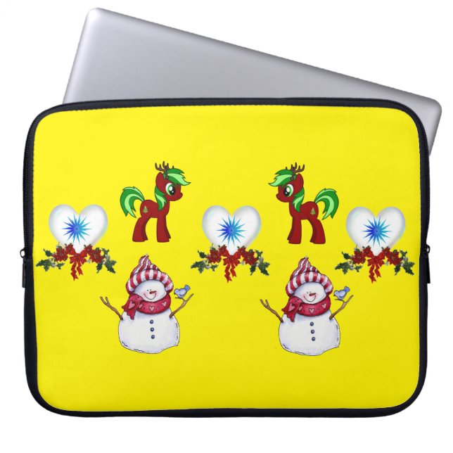 15-inch hoes voor kerstlaptop uit neopreen, Snowma (Voorkant)