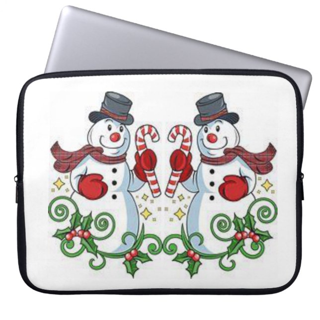 15-inch hoes voor kerstlaptop uit neopreen, Snowma (Voorkant)