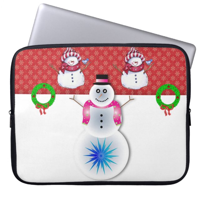15-inch hoes voor kerstlaptop uit neopreen, Snowma (Voorkant)