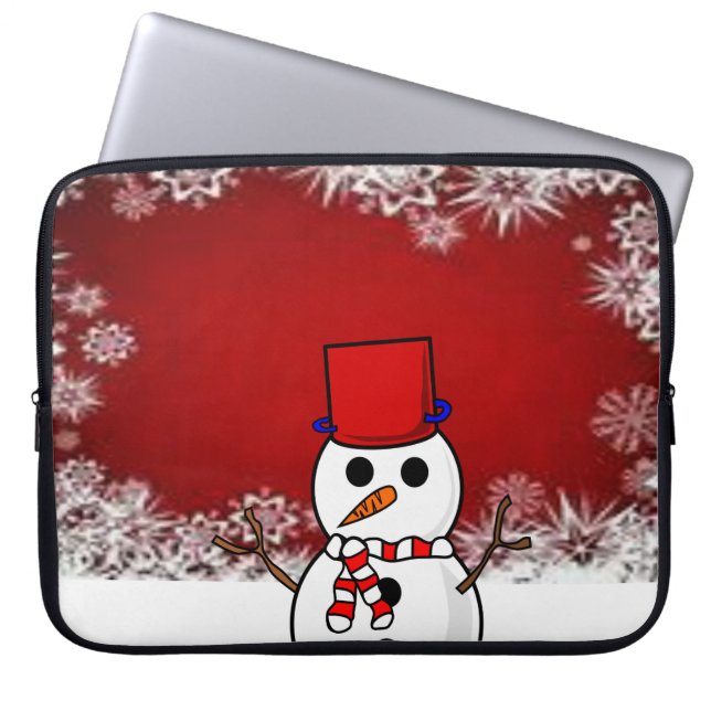 15-inch hoes voor kerstlaptop uit neopreen, Snowma (Voorkant)