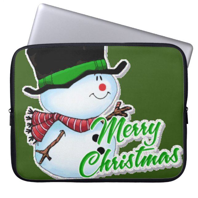 15-inch hoes voor kerstlaptop uit neopreen, Snowma (Voorkant)