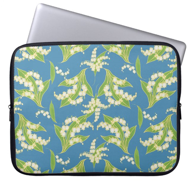 15-inch laptoptas: lelietjes-van-dalen, blauw laptop sleeve (Voorkant)