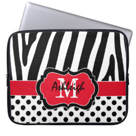 15-inch rode zwarte Zebra Stripes Polka Dots-lapto Laptop Sleeve