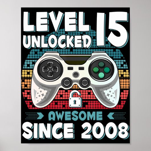 15 jaar BDay Son Boy Fun Gamer 15 jaar oude geboor Poster (Voorkant)