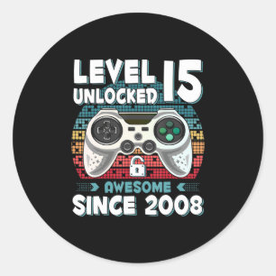 15 jaar BDay Son Boy Fun Gamer 15 jaar oude geboor Ronde Sticker