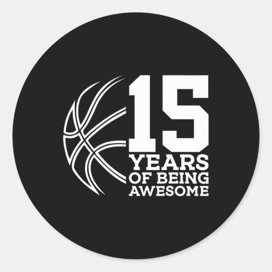 15 JAAR GEWELDIGE BASKETBAL 15E VERJAARDAG RONDE STICKER (Voorkant)