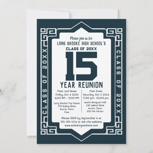 15 jaar High School Class Reunion Art Deco Design Kaart (Voorkant)