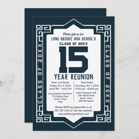 15 jaar High School Class Reunion Art Deco Design Kaart (Voorkant / Achterkant)