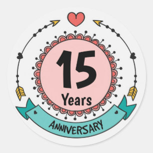 15 jaar Jubileum met pijlen en harten Ronde Sticker
