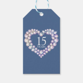 15 jaar kristal jubileum hart blauw cadeaulabel