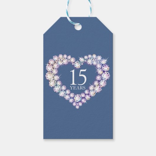 15 jaar kristal jubileum hart blauw cadeaulabel (Voorkant)
