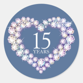 15 jaar kristal jubileum hart blauw ronde sticker